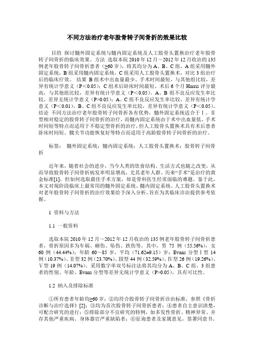 不同方法治疗老年股骨转子间骨折的效果比较