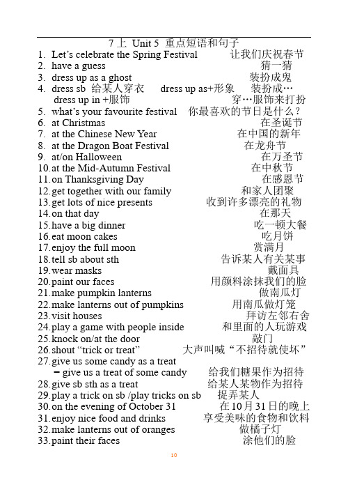 7上 Unit5-8重点短语句子解读
