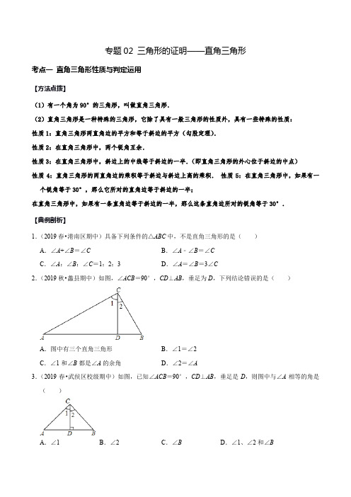 专题02 三角形的证明——直角三角形(原卷版)