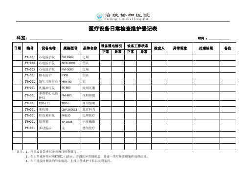 医疗设备日常维护记录