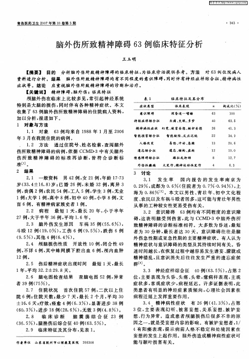脑外伤所致精神障碍63例临床特征分析