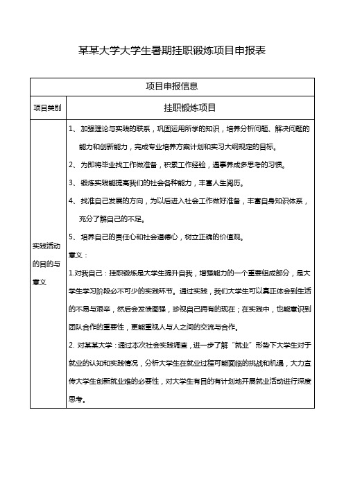 暑期挂职锻炼申请表