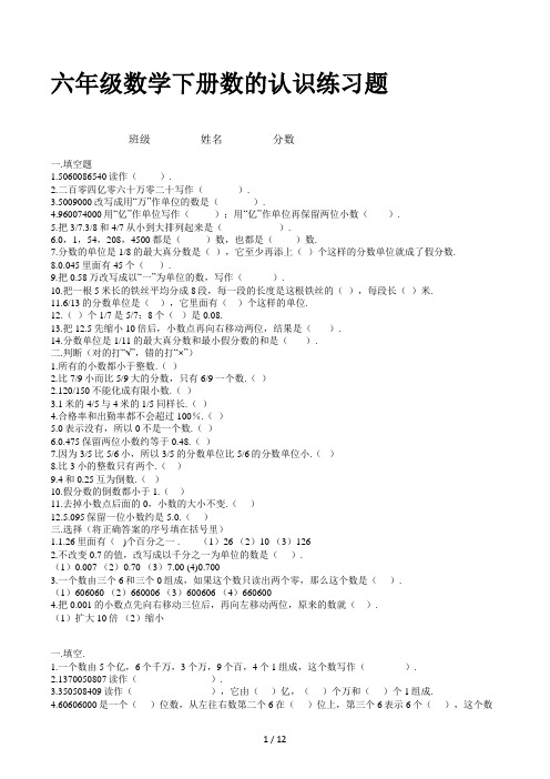 六年级数学下册数的认识练习题