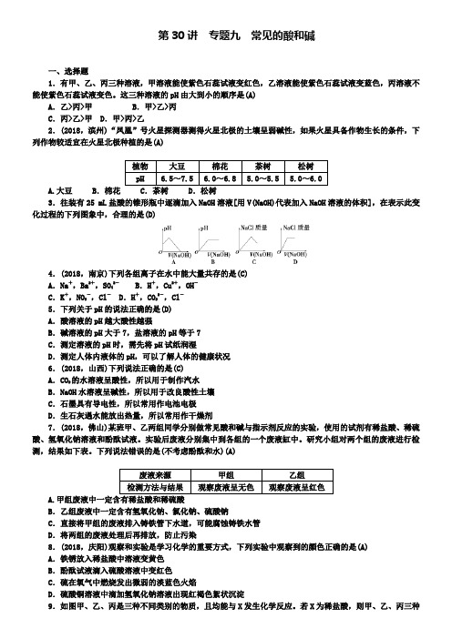 中考化学总复习考点精练：第30讲专题九常见的酸和碱