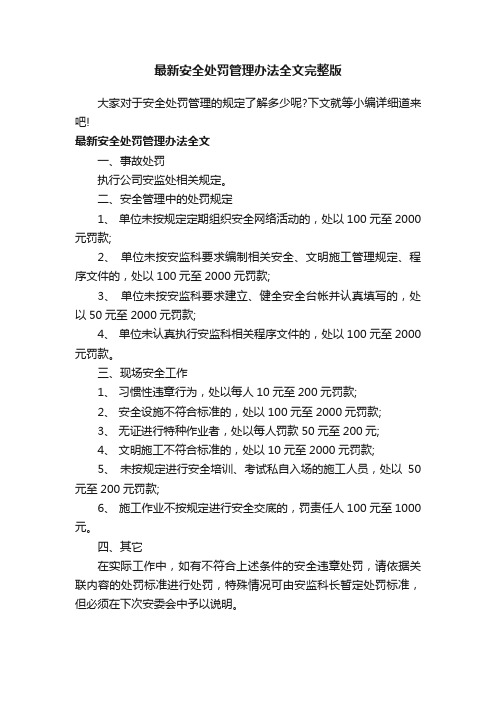 最新安全处罚管理办法全文完整版