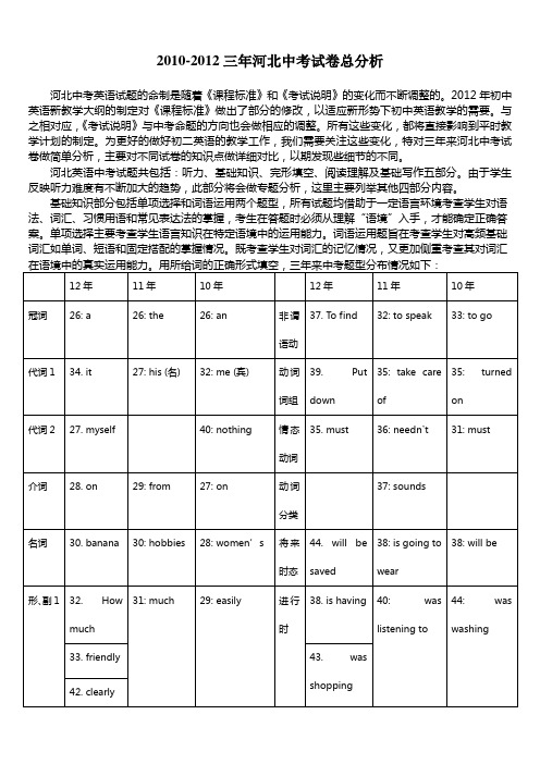 河北省英语中考2010-2012三年试卷总分析