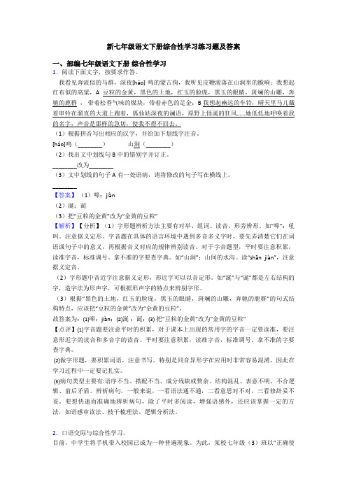 新七年级语文下册综合性学习练习题及答案