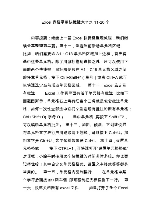 Excel表格常用快捷键大全之11-20个