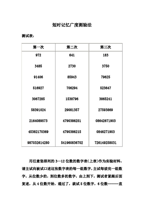 短时记忆广度测验法