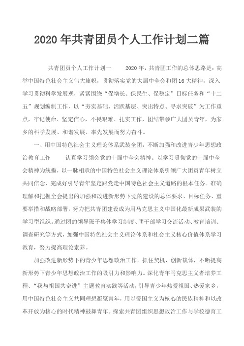 2020年共青团员个人工作计划二篇