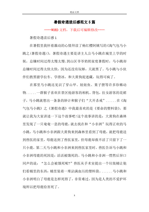 暑假奇遇读后感范文5篇