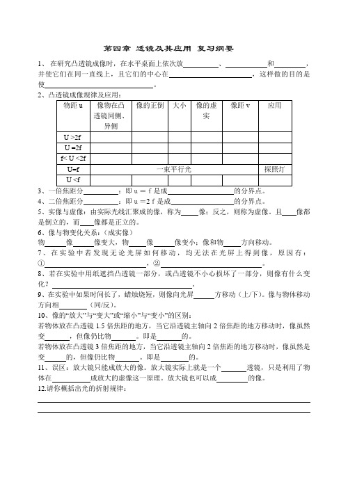 苏科版第四章透镜及其应用提纲及练习题