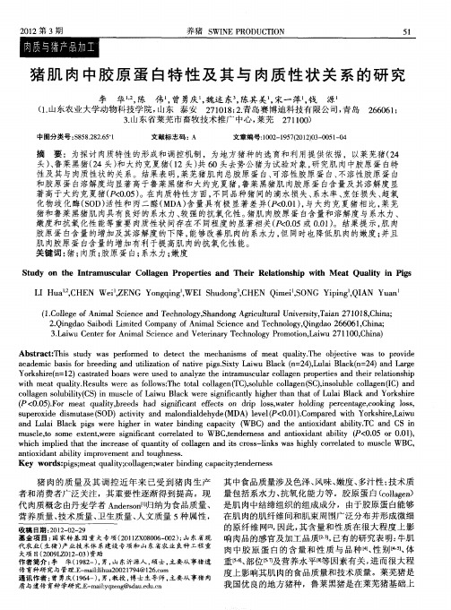 猪肌肉中胶原蛋白特性及其与肉质性状关系的研究