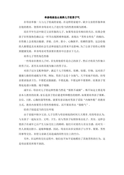 单亲母亲怎么培养儿子的男子气