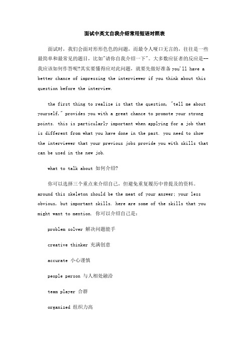 面试中英文自我介绍常用短语对照表