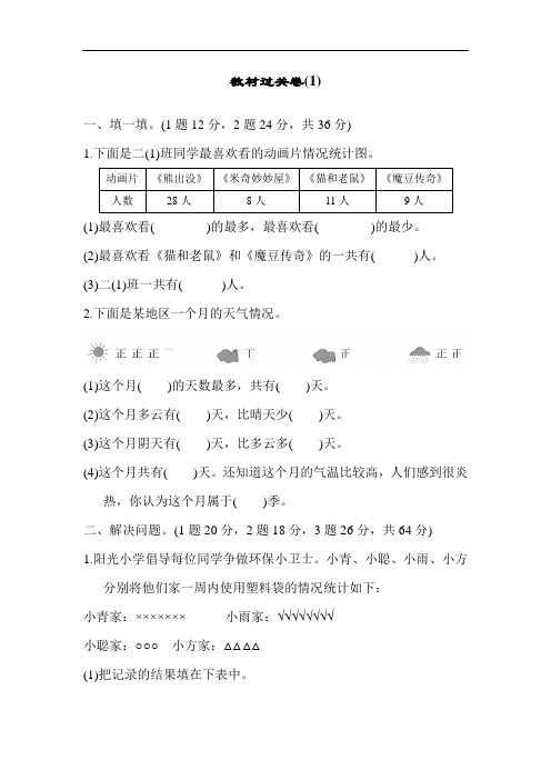 最新人教版二年级数学下册教材过关试卷4份