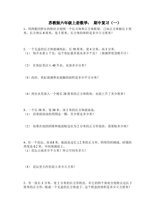 苏教版六年级上册数学期中复习