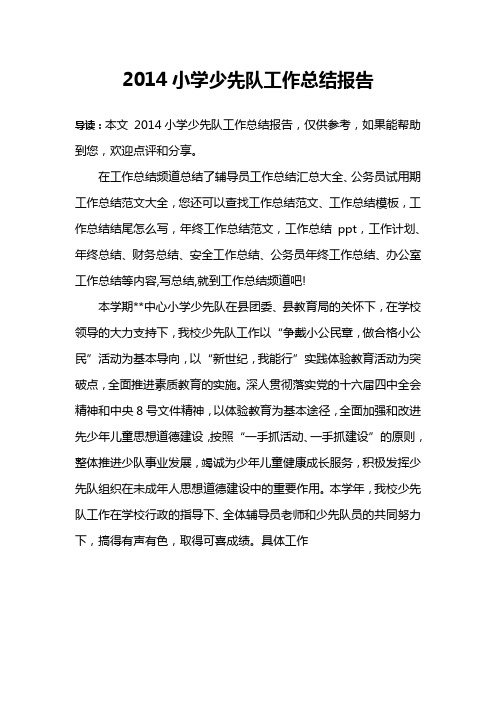 2014小学少先队工作总结报告