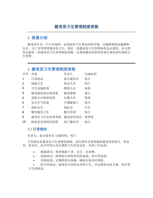 健身房卫生管理制度表格