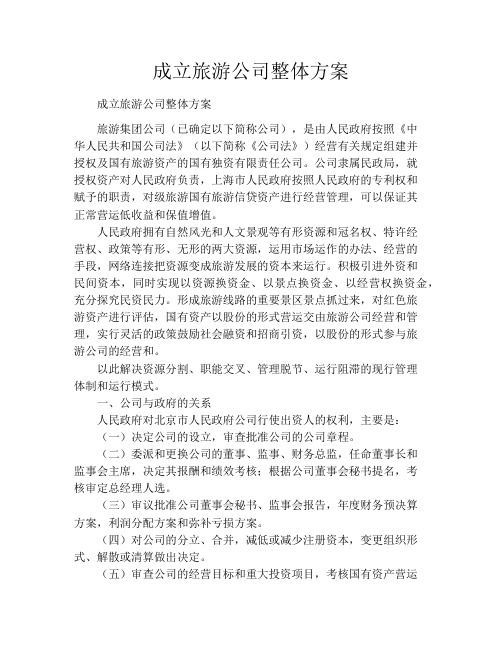 成立旅游公司整体方案