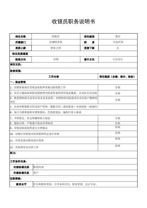 收银员职务说明书