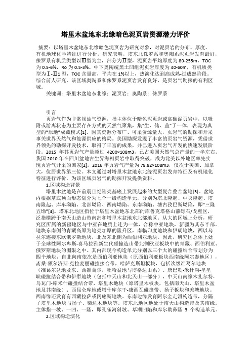 塔里木盆地东北缘暗色泥页岩资源潜力评价