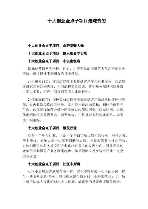 十大创业金点子项目最赚钱的
