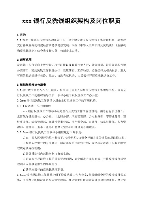 银行反洗钱组织架构岗位职责模版