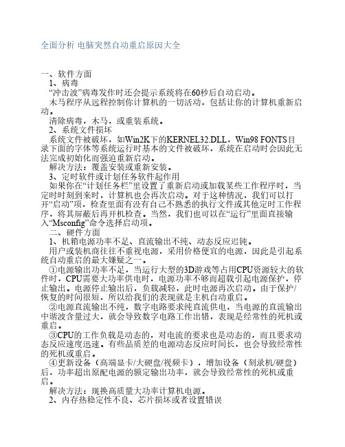 全面分析 电脑突然自动重启原因大全