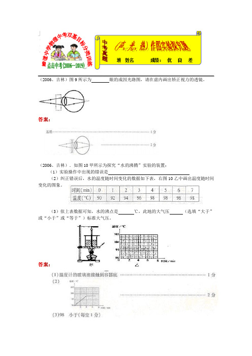 吉林省中考真题(2006-2019)分类训练(声、光、热)作图实验探究题(附答案)
