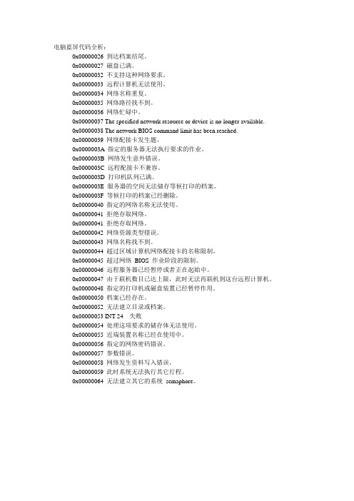 电脑蓝屏代码全析