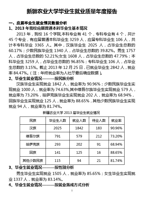 新疆农业大学毕业生就业质量年报告