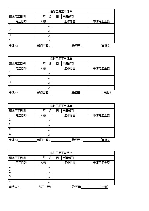 临时工用工申请单【范本模板】