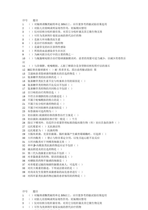 山东省继续教育：抗菌药物临床应用指导原则题库