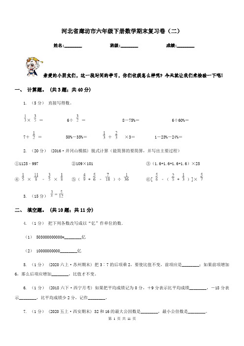 河北省廊坊市六年级下册数学期末复习卷(二)