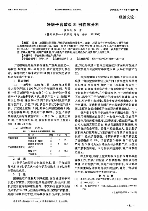 妊娠子宫破裂31例临床分析