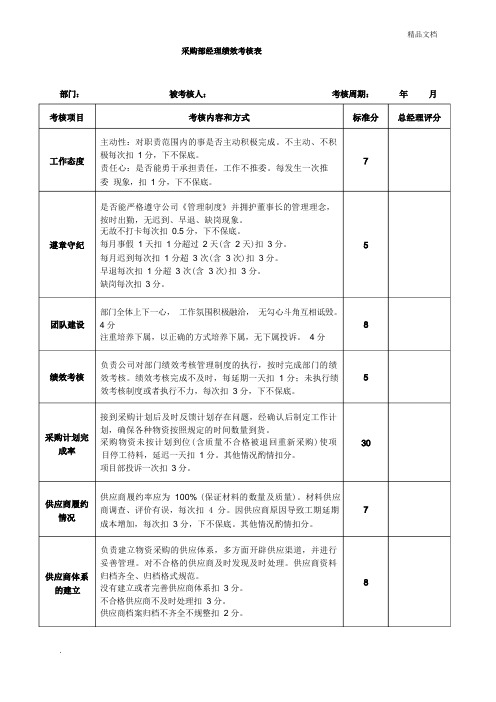 办公室绩效考核表