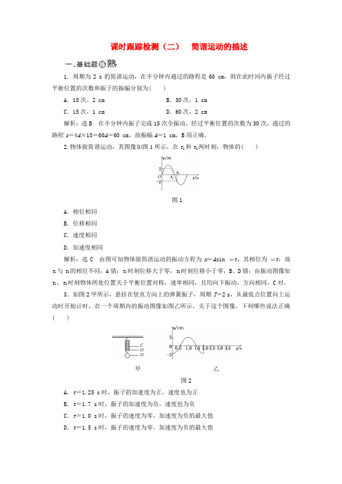 2017-2018学年高中物理课时跟踪检测(二)简谐运动的描述新人教版选修3-4
