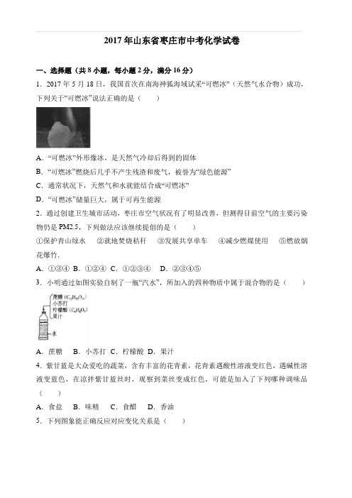 2017年山东省枣庄市中考化学试卷(解析版)