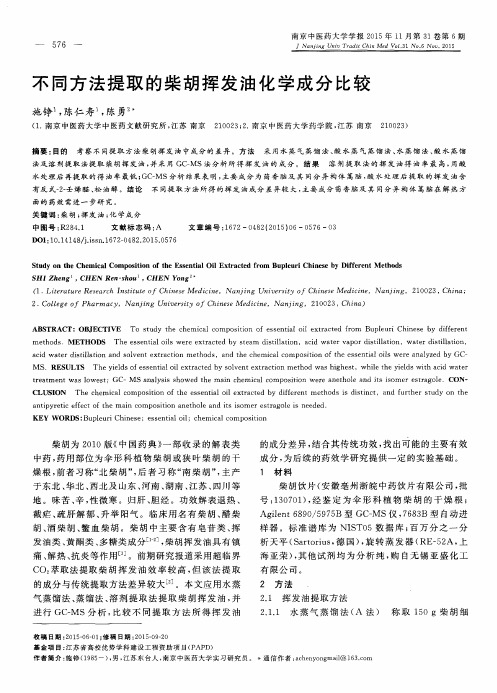 不同方法提取的柴胡挥发油化学成分比较