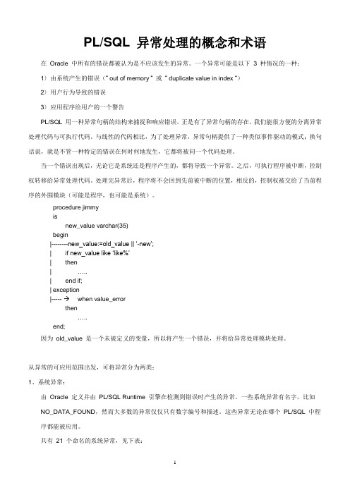 Oracle PLSQL 异常处理