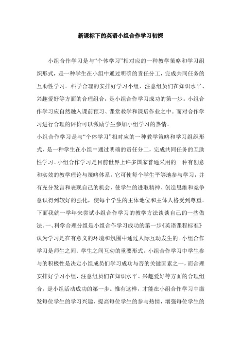 新课标下的英语小组合作学习初探