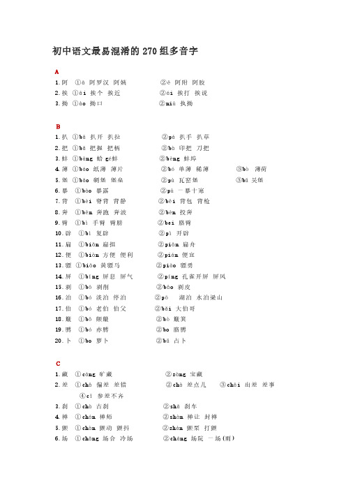 初中语文最易混淆的270组多音字