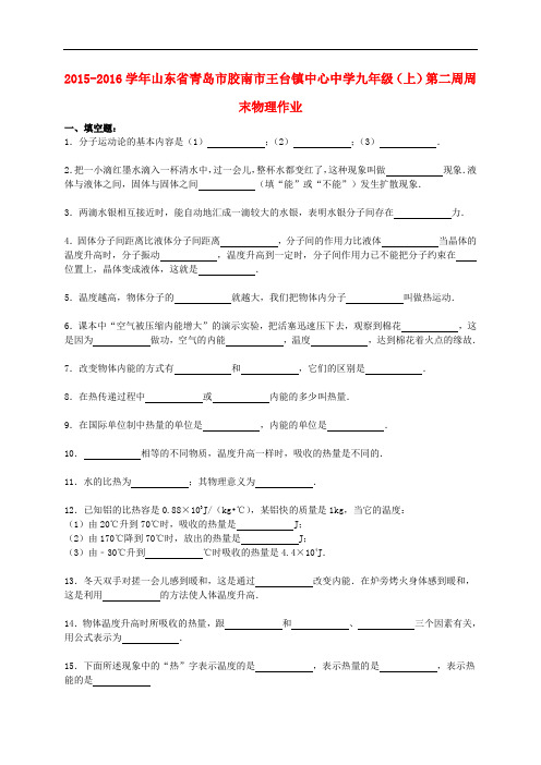 山东省青岛市胶南市王台镇中心中学九年级物理上学期第