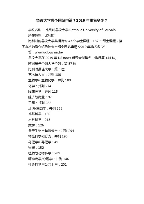 鲁汶大学哪个网站申请？2019年排名多少？