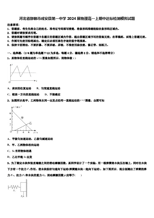 河北省邯郸市成安县第一中学2024届物理高一上期中达标检测模拟试题含解析