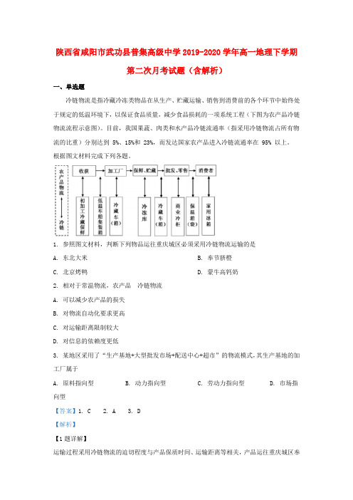 陕西省咸阳市武功县普集高级中学2019_2020学年高一地理下学期第二次月考试题(含解析)