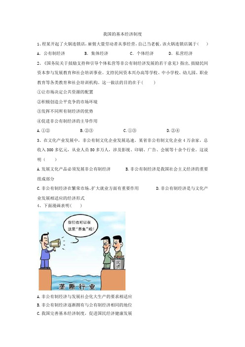 2020届高考政治一轮复习精练：专题二 生产、劳动与经营：(9)我国的基本经济制度  含解析
