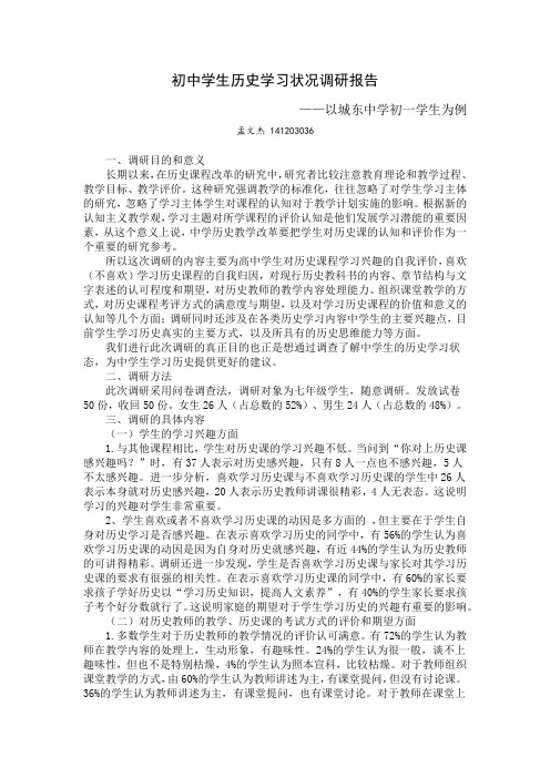 初中学生历史学习状况调研报告