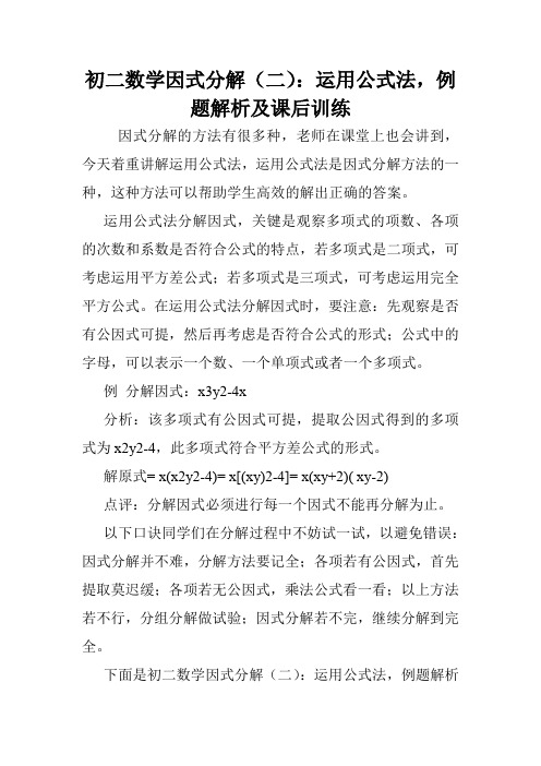 初二数学因式分解(二)：运用公式法,例题解析及课后训练.doc